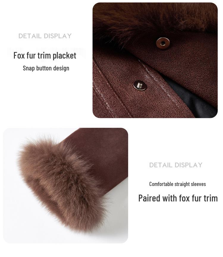 Winter 2024 Women's Young Style Fox Fur Motorcycle Suede Down Jacket YJ6896