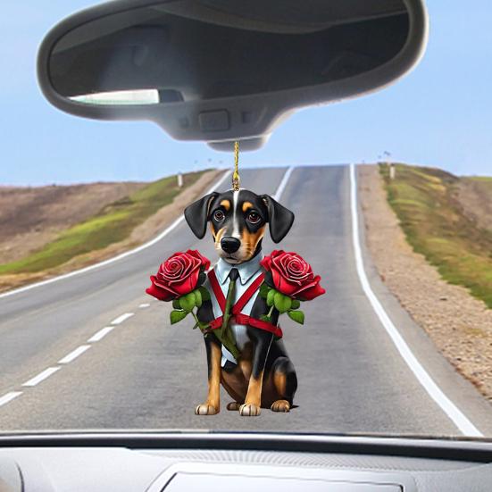 

Cute Cat Dog Rose Pendants 2D Acrylic Keychain Novel Pet Themed Charm for Car Mirror Bag Home Festive Decoration A