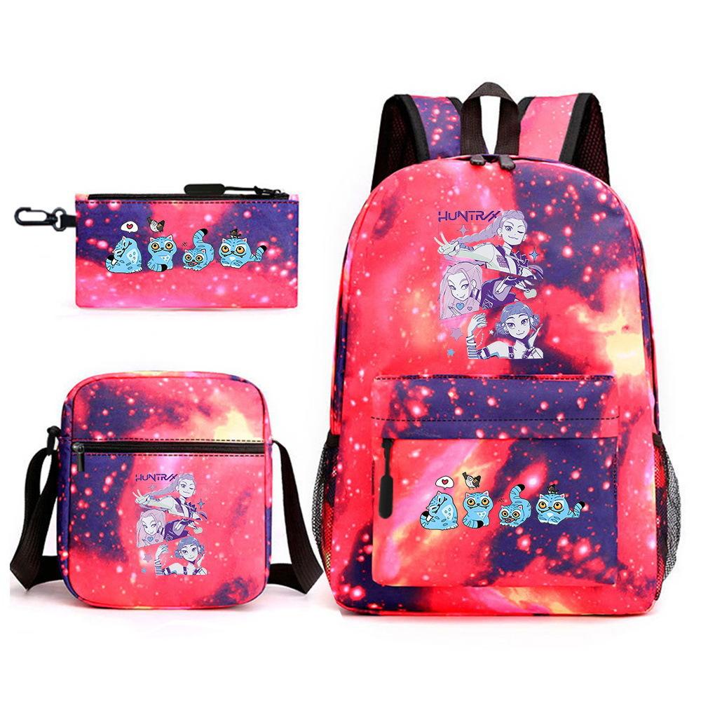Demon Hunter Girl Group Backpack Kpop Backpack Digital Color Printing Boys And Girls School Bag Shoulder Bag Three-Piece Set