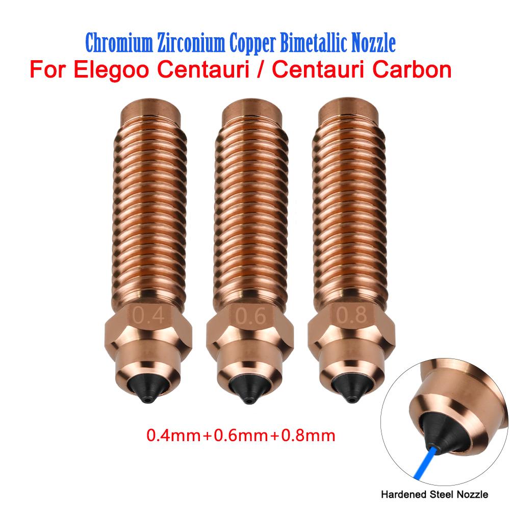 Bimetallic Nozzle For Elegoo Centauri Carbon 3D Printer 0.2/0.4/0.6/0.8mm Brass Chromium Zirconium Copper Hardened Steel Nozzles