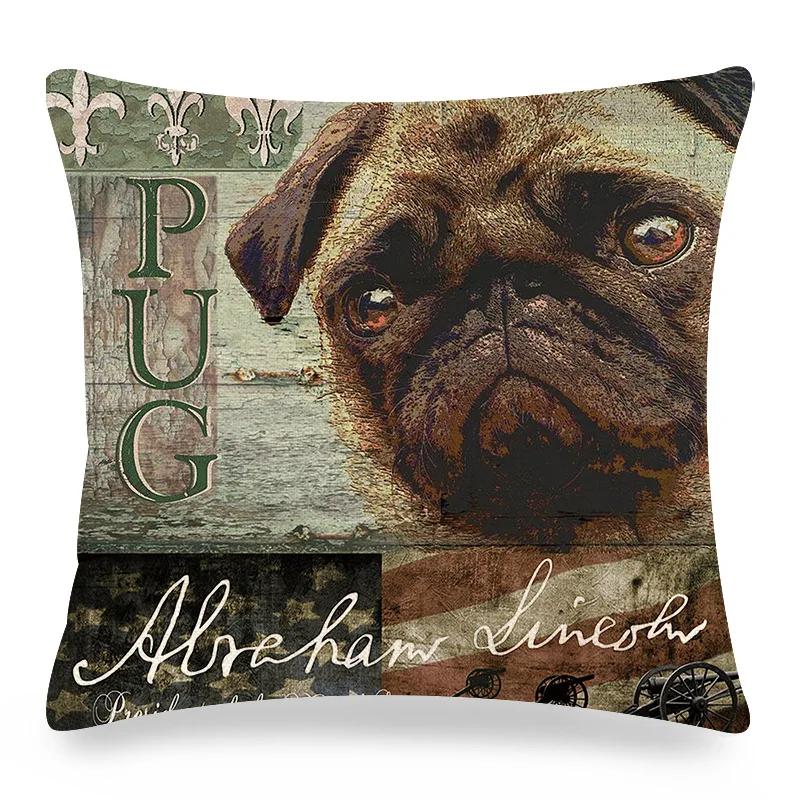 Pug Printed Pillows Cushion Cover 18x18 Inches Linen Pillowslip Home Sofa Car Decoration Throw Pillow Cover Cute Dogs Pillowcase