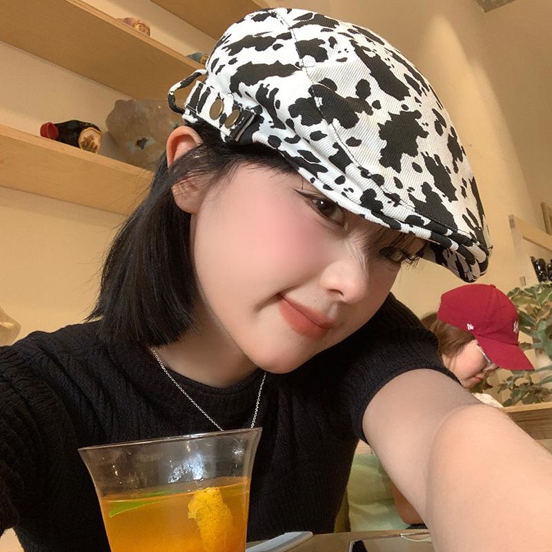 Japanese Retro Milk Pattern Front Hat Girl with Big Head Circumference and Beret Showing Her Face  Little Versatile Painter Newspaper Baby Hat