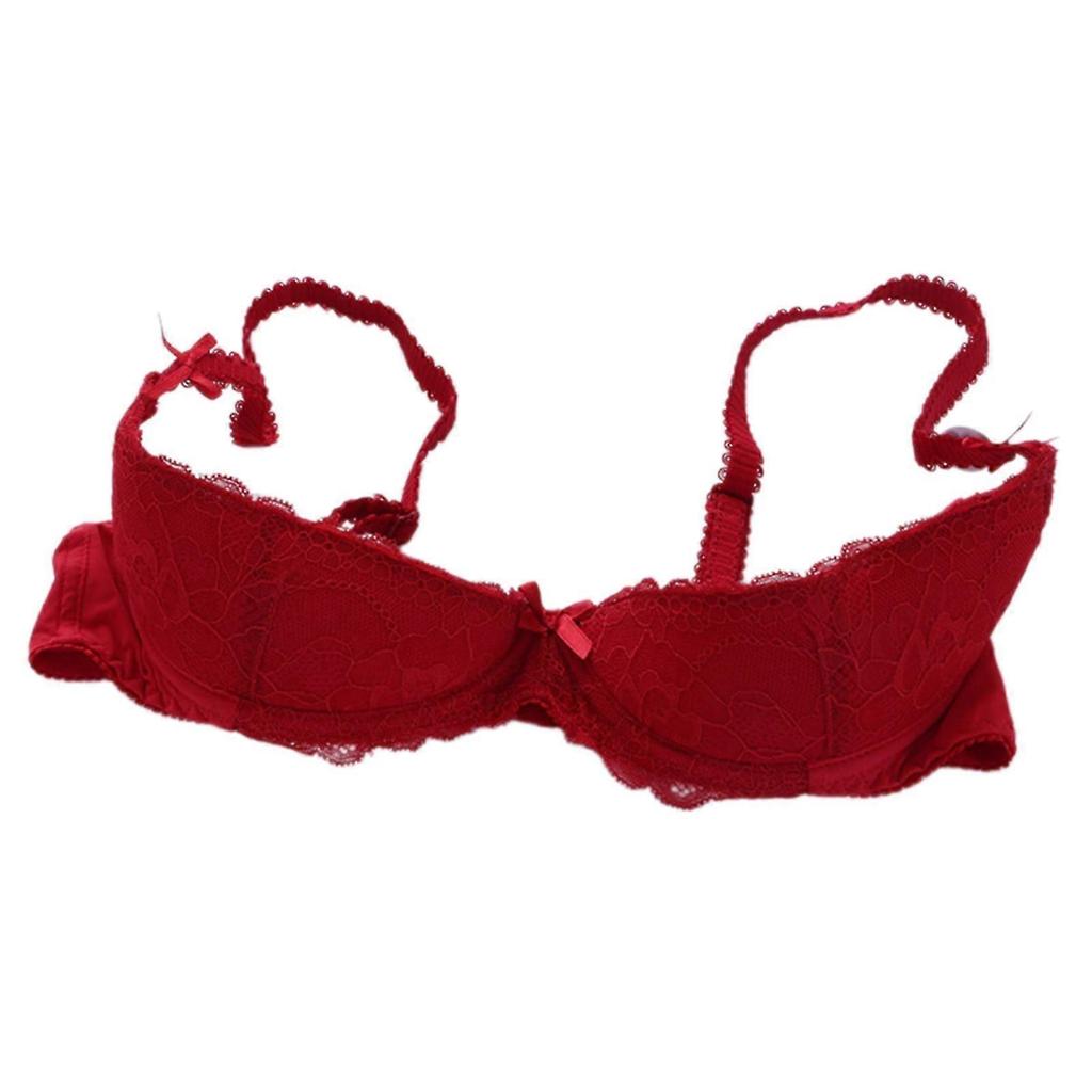 Women's Lace Shelf Bra Padded Push Up Bra 1/4 Cup Balconette Bra Underwire Bralette Sex Balconette Bra Underwire Gifts Red 80C New Arrival