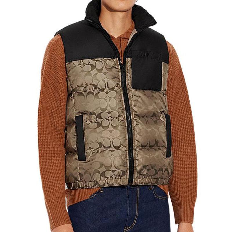 Coach FW22 Logo Full Print Color Block Zipper Sleeveless Vest Men vests Gold CF881-T5O