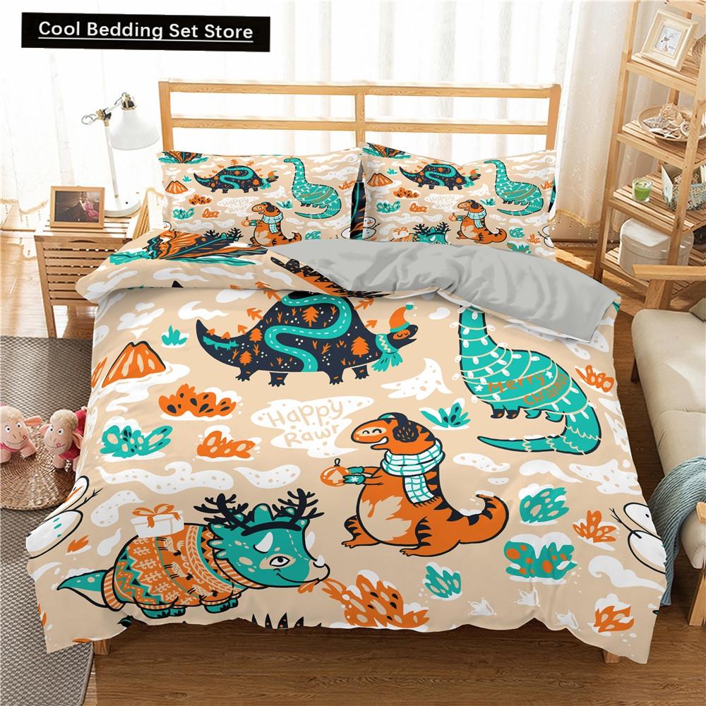 Cartoon Dinosaur Duvet Cover King Queen Kids Jurassic World Stegosaurus Tyrannosaurus Bedding Set 2/3pcs Polyester Quilt Cover