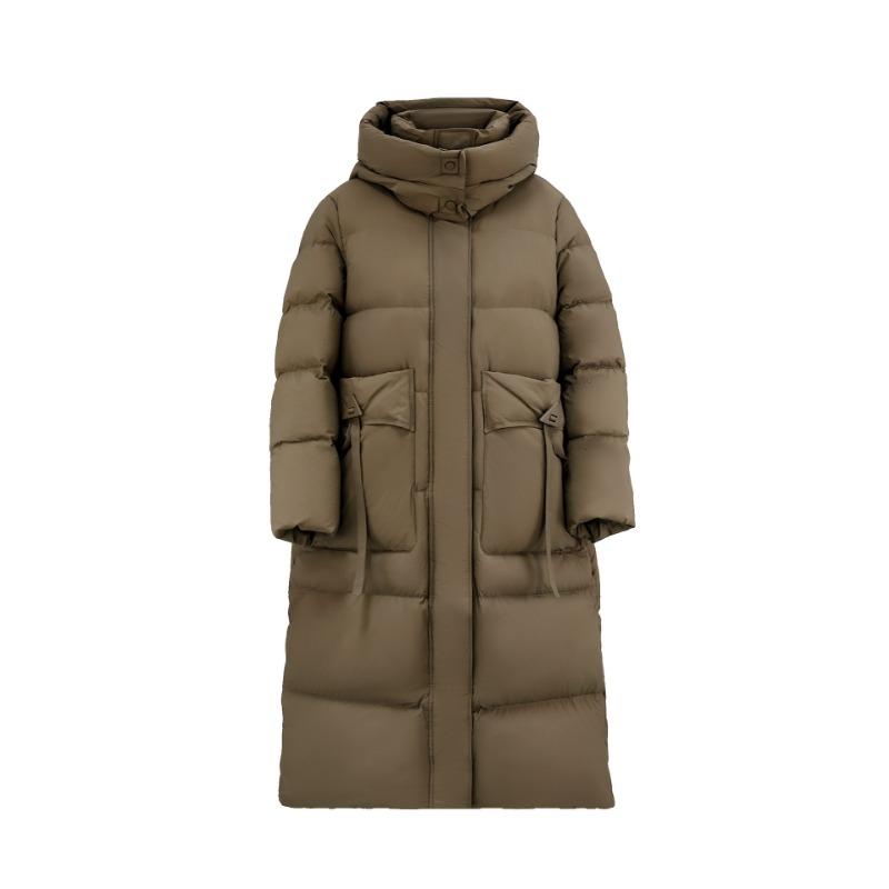 Winter New Down Jacket Women's Solid Color Fashion Long Stand-up Collar Big Pocket Jacket