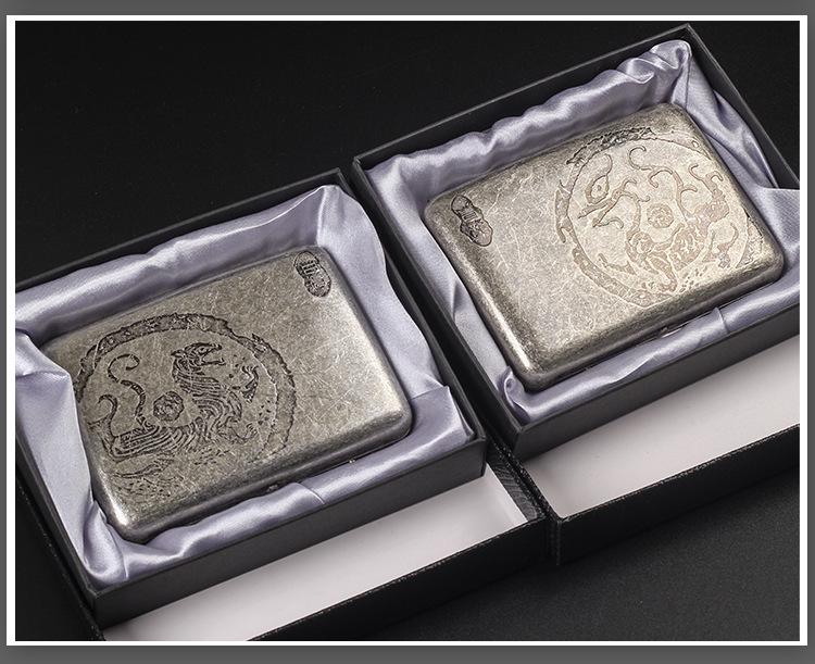 Vintage Antique Silver Dual-Use Cigarette Case for 6.5mm Medium/Regular Cigarettes - Holds 20/16 Count