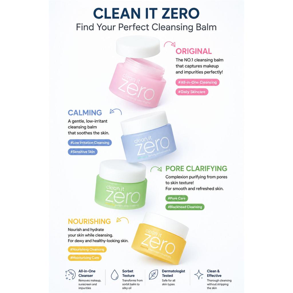 Banila Co Clean It Zero Cleansing Balm (Choose 1: Original / Calming / Pore Clarifying)+3ml X 2 Minis