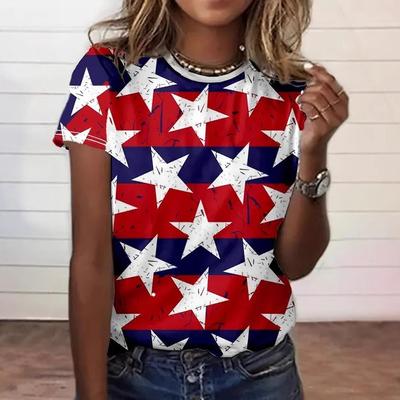 Summer Round Neck American Flag Theme Pattern 3D Print Top Fashionable Casual Short Sleeved Women's T-shirts