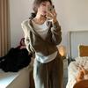 Women's Petite Hooded Sweatshirt and Wide-Leg Pants Two-Piece Set for Spring/Autumn