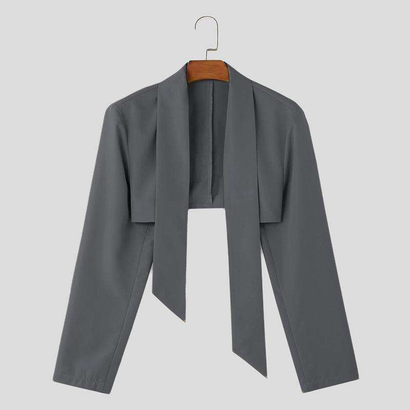 INCERUN Men Long Sleeve Solid Cut Short Tops Cropped Blazer Coats