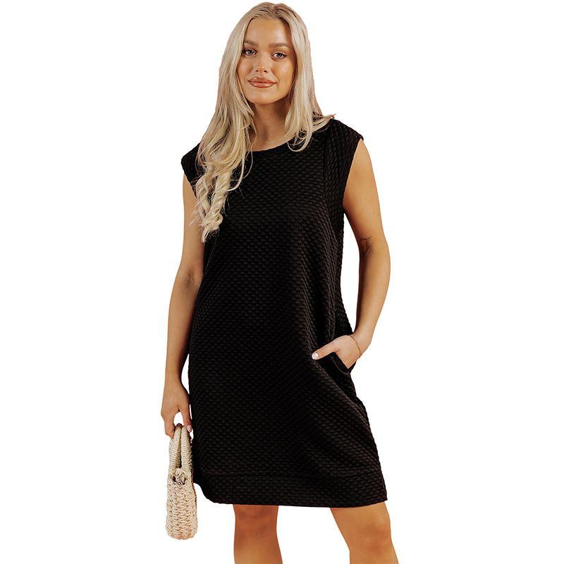 

American Shiying Summer New Arrival Pure Color Texture Sleeveless Dress Women s 2025 Minimalist Pocket Straight-leg Skirt Black S code fits (45.00 kg-55.00 kg