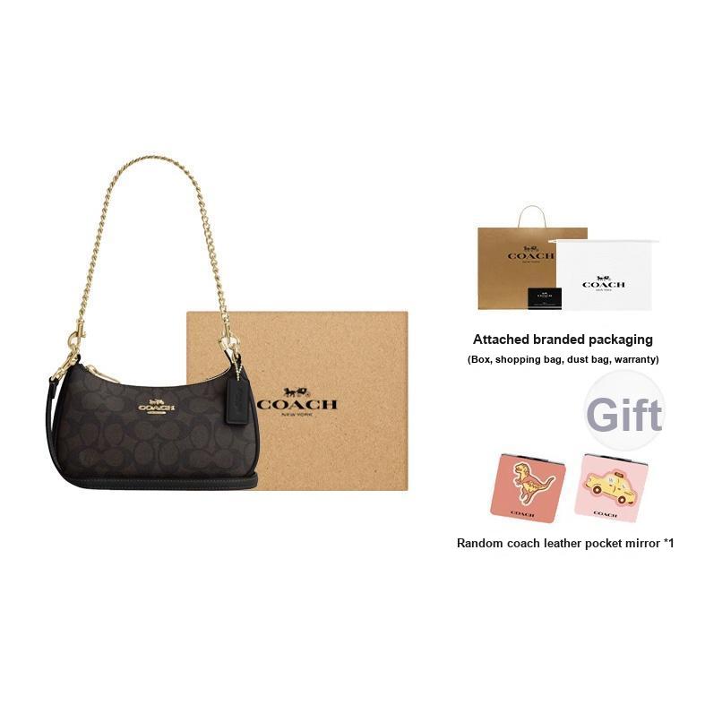 Coach Teri 20 Classic Monogram Zip Closure Synthetic Leather Handheld Crossbody Shoulder Bag Small Women Bags Black CW323-IMXAQ