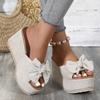 Stylish Comfortable Leopard Print Wedge Sandals - Women's Slip-On Platform Heels with Bowknot