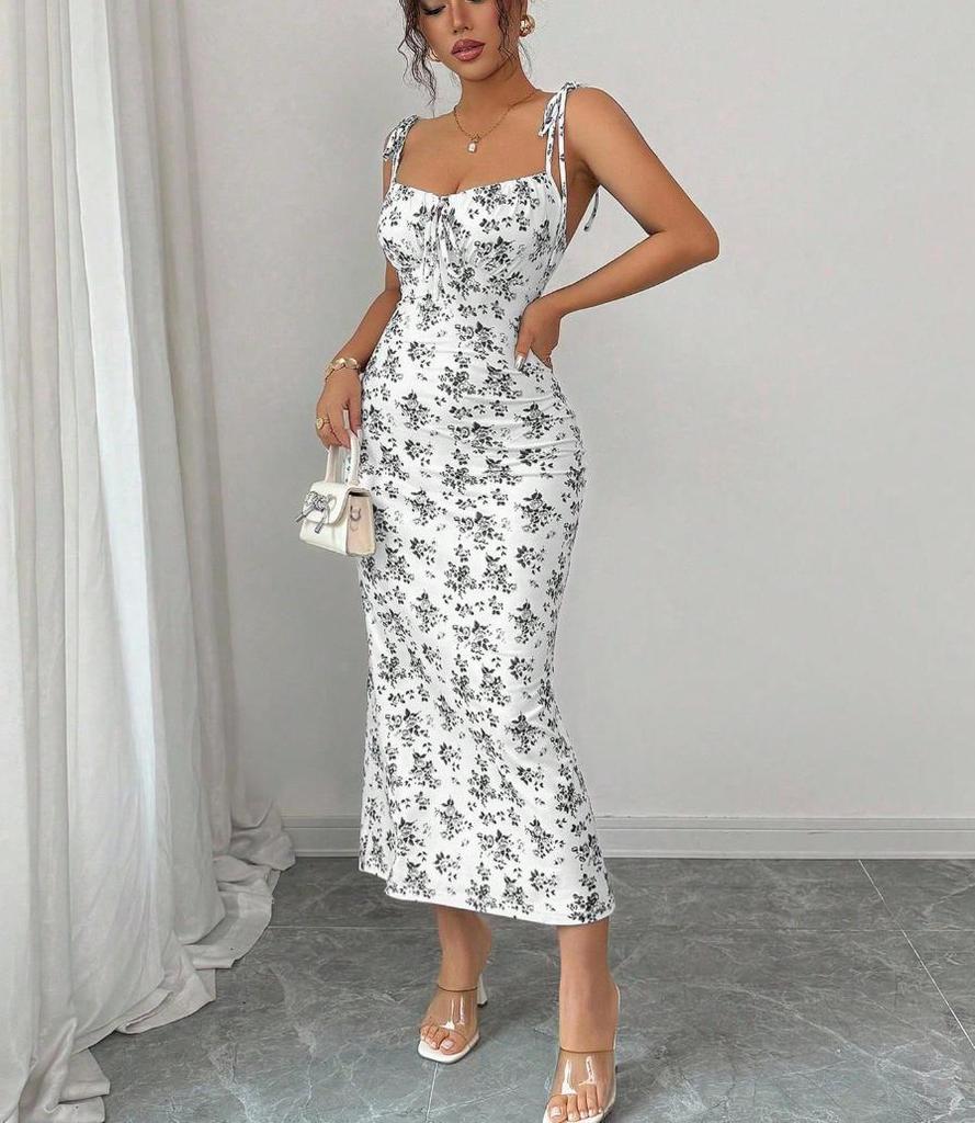 2026 Summer Floral Spaghetti Strap Dress - European & American Style, Slim Fit, Hip-Hugging, Sweet & Elegant Women's Long Dress
