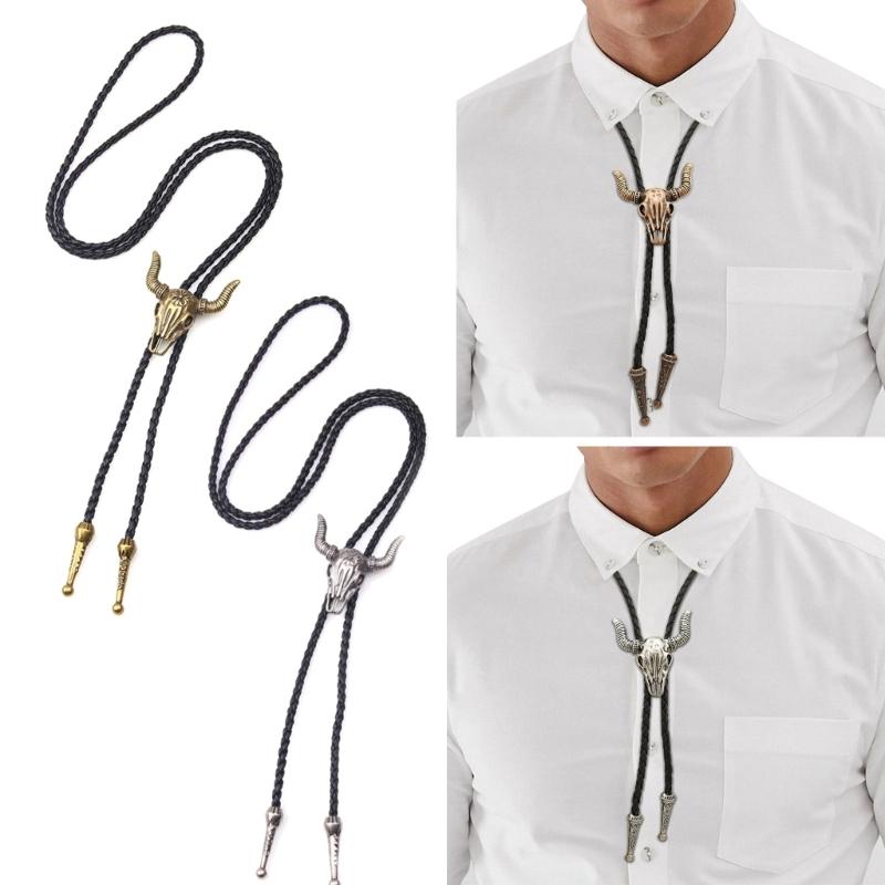 Vintage Bull Head Buckle Choker Necklace Black Leather Cord Necklace Fashion Jewelry Necktie Tie Pendant Necklace