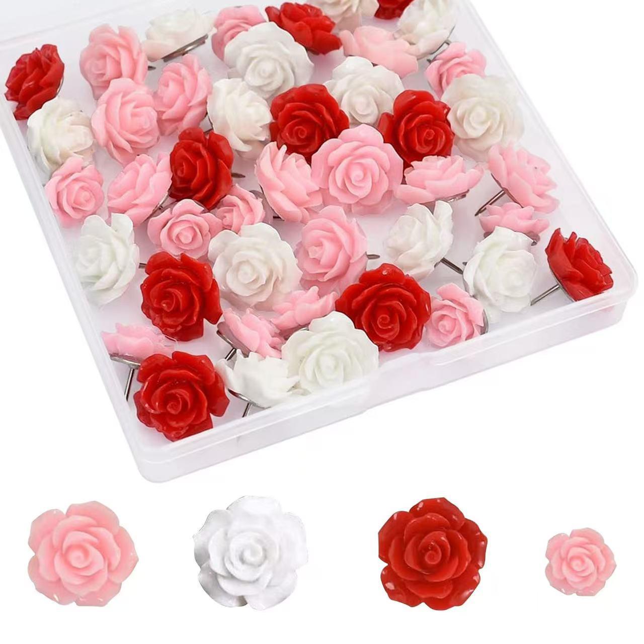 Mixed Color Rose Pushpins - Decorative Resin Pushpins for Office Message and Cork Boards 20 pieces per box