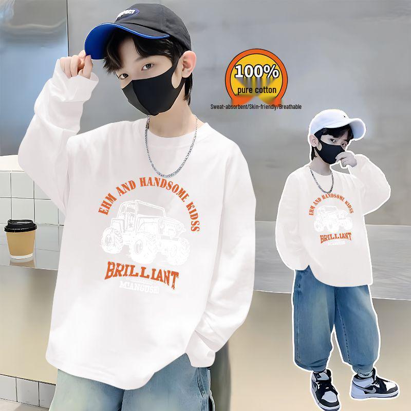 Trendiges Herbst-Baumwoll-Langarmshirt für Jungen - Lässiger lockerer Schnitt mit stylischem Buchstabenaufdruck