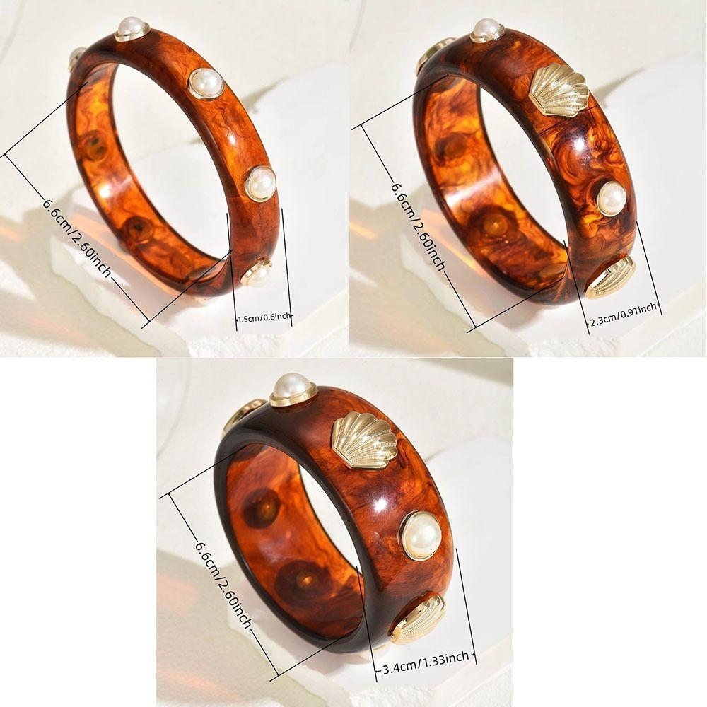 Round Bohemian Bangle Wide Chunky Wrap Wristbands Resin Pearl Shell Bracelet  Girls