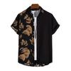 Men Spring Shirt Colorblock Printed Single-breasted Loose Short Sleeve Turn-down Collar Buttons Streetwear Casual Beach Cardigan Shirt Coat