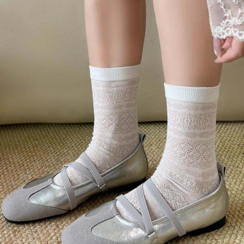 Spring and Summer Lightweight Children's Mid-Calf Socks with Vintage Hidden Patterns, Pure Cotton, Versatile Women's Long Socks