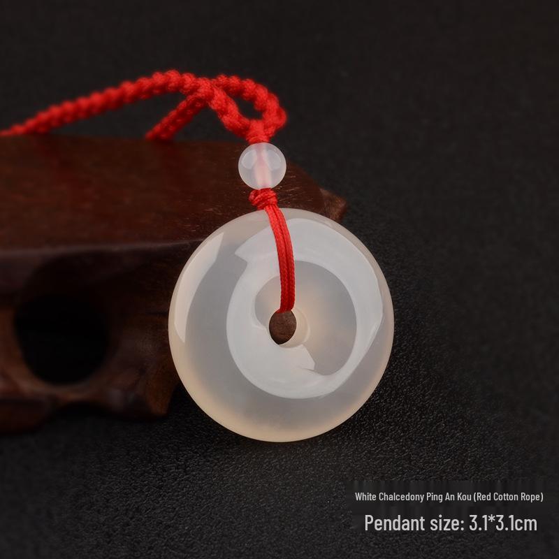 Retro White Agate Ping An Kou Pendant Necklace - Unisex Sweater Chain