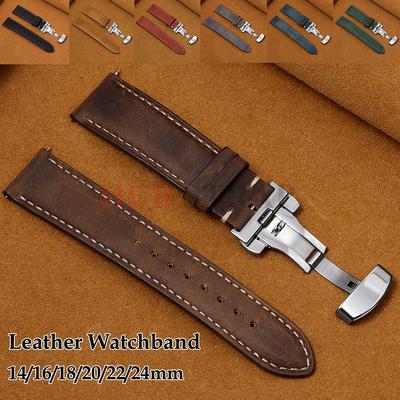 14/16/18/20/22mm Stitching Straps Genuine Calfskin Leather Watchband for Seiko Business Watch Band for Omega Butterfly Buckle