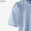 ZANZEA Women Casual Round Neck Solid Color Short Sleeve Cropped Blouse