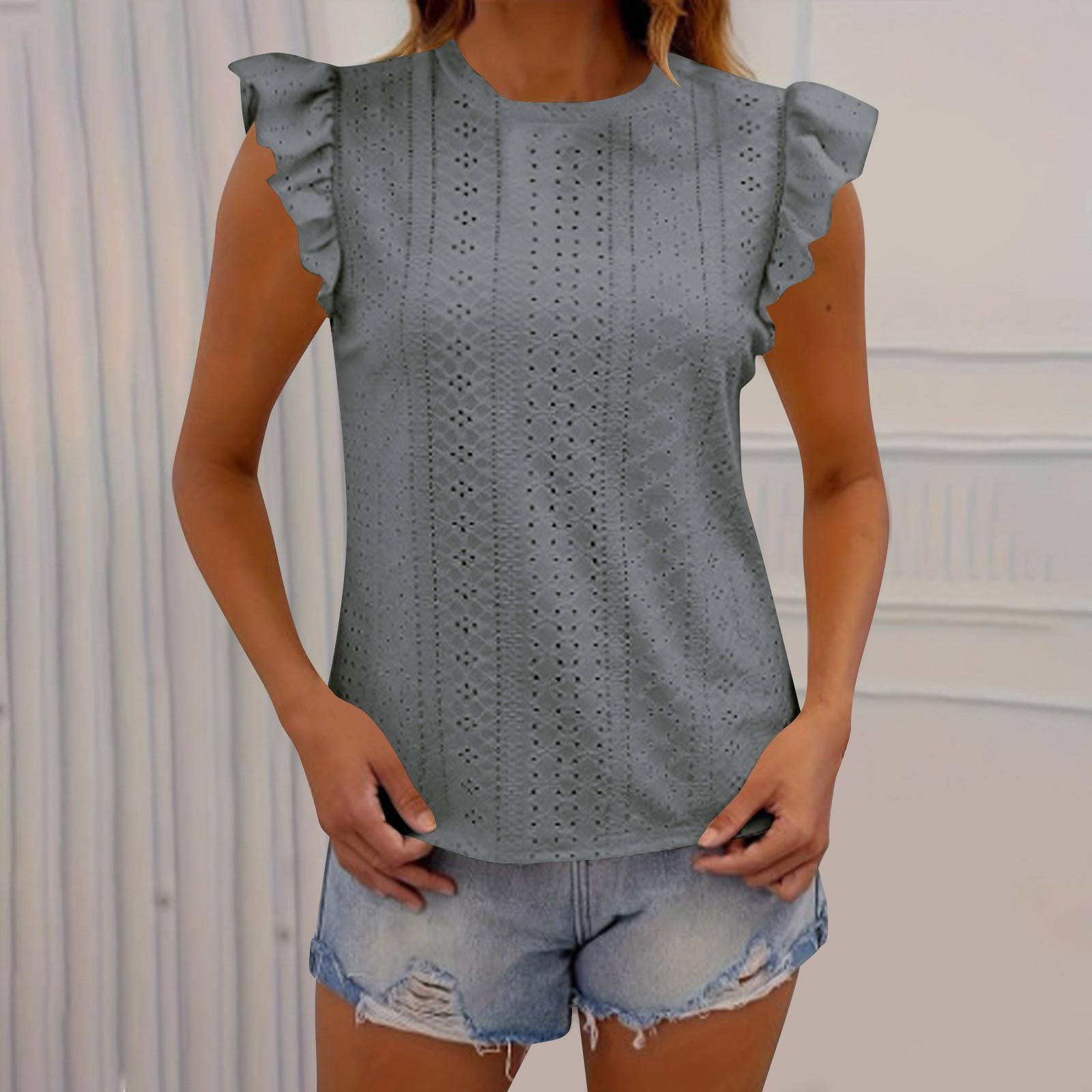 

Женская летняя рубашка свободного кроя с коротким рукавом и круглым вырезом для отдыха на лето с люверсами и повседневными вещами XXL