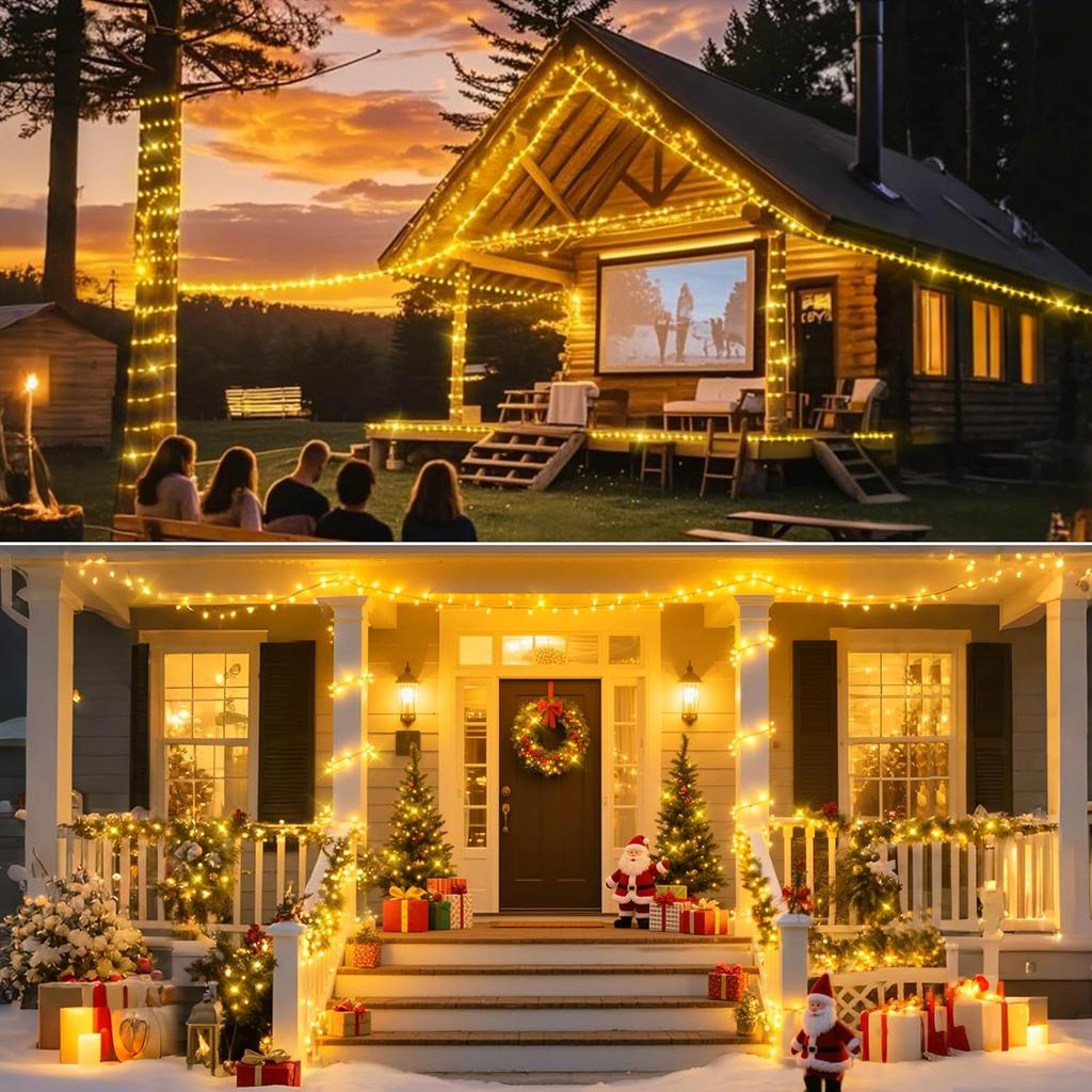 LED Lyslenke Utendørs Varmhvit 10M-100M LED String Garland Julelys Vanntett 8 Moduser for Fest Bryllup Påske Hage Balkong Jul