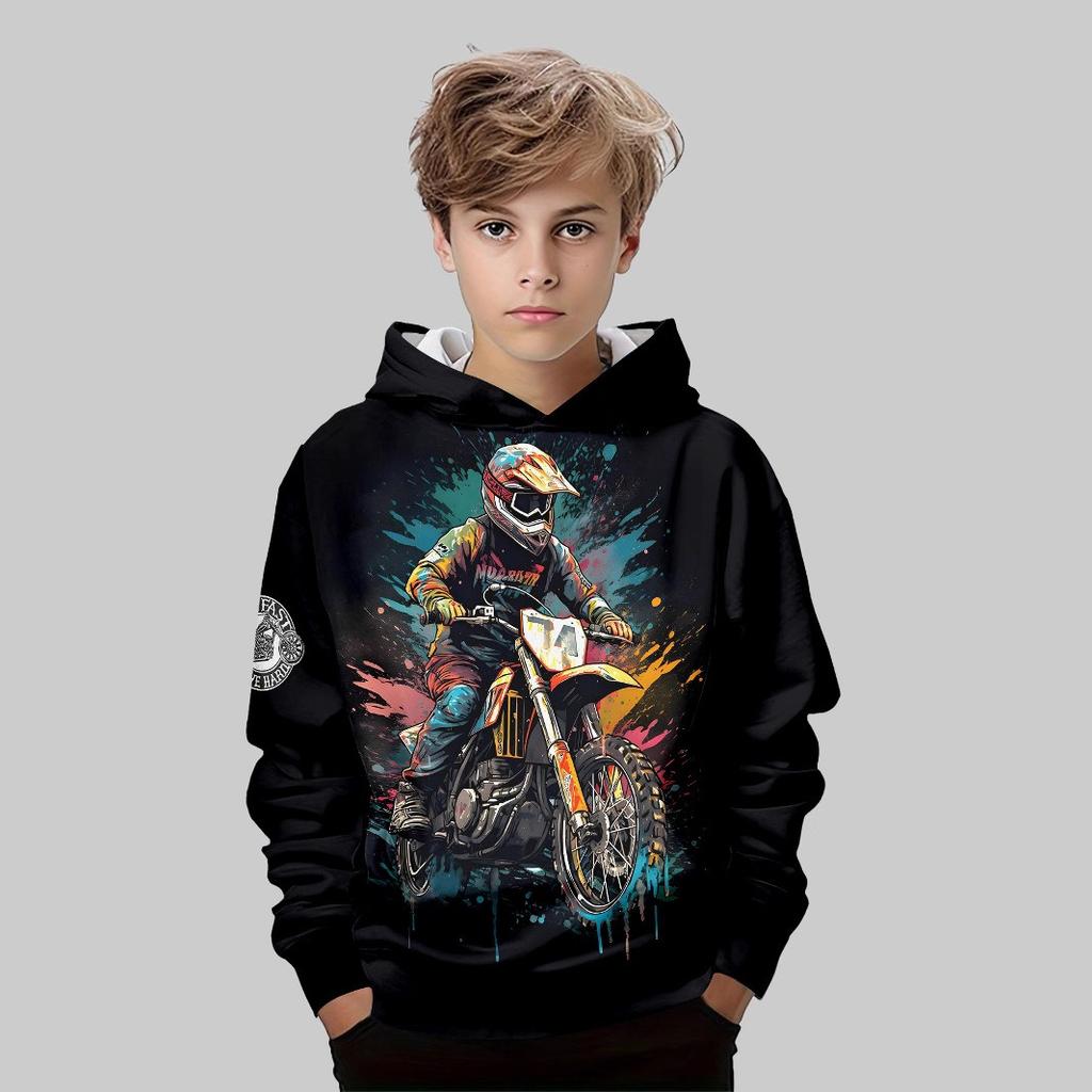 Autumn 3D Car Printed Hoodies Fashionable Casual Sports Long Sleeved Children's Boy Hooded Sweatshirts