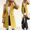 Women Jacket Turn-down Collar Pockets Solid Color Double-breasted Slim Fit Thermal Long Sleeved Commuting Dating Spring Fall Winter Coat