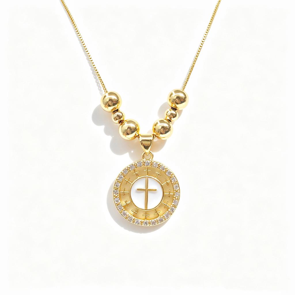 White Black Red Enamel Art Cross Zirconia Pendant Necklace: New Fashion for Women Party Pearl Chain Choker Religious Prayer Gift