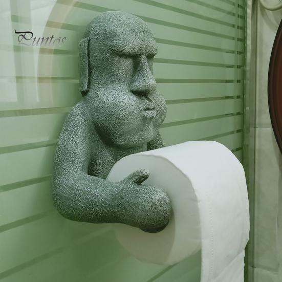 Držák na ubrousky Velikonoční ostrov Moai Design Nástěnný stojan na toaletní papír v roli Odolné úložné potřeby do koupelny