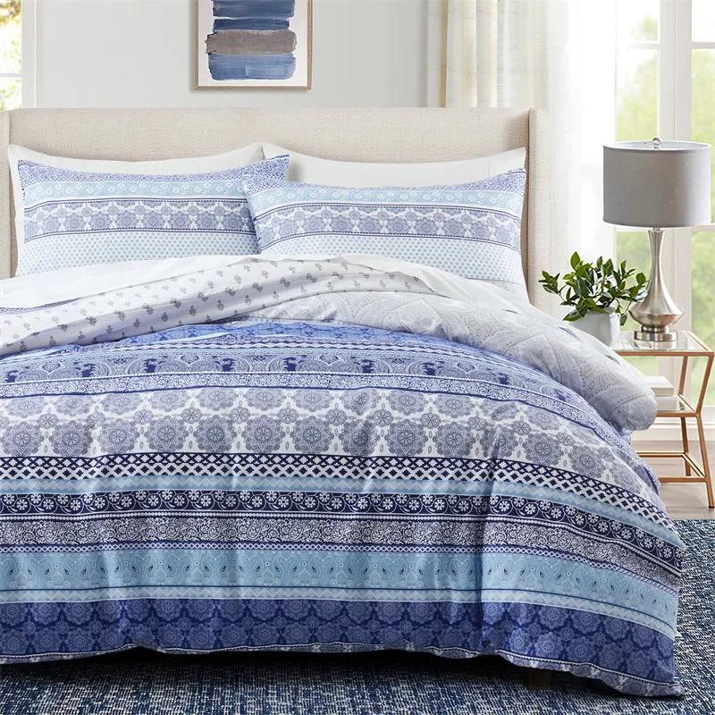 Light Grey Floral Duvet Cover Queen King, Microfiber Flower Plum Blossom Print Bedding Set Reversible Botanical Comforter Cover