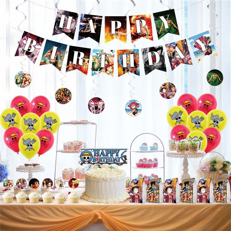 One Piece Anime Themed Birthday Party Decor Supplies Suit Banner Topper Balloon
