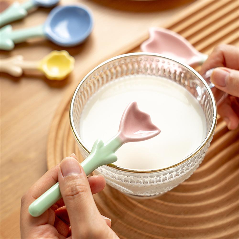 Dessert Spoon Creative Tulip-shaped Ceramic Three-dimensional Beautiful Kitchen Products Ice Cream Spoon Ins-style Coffee Spoon