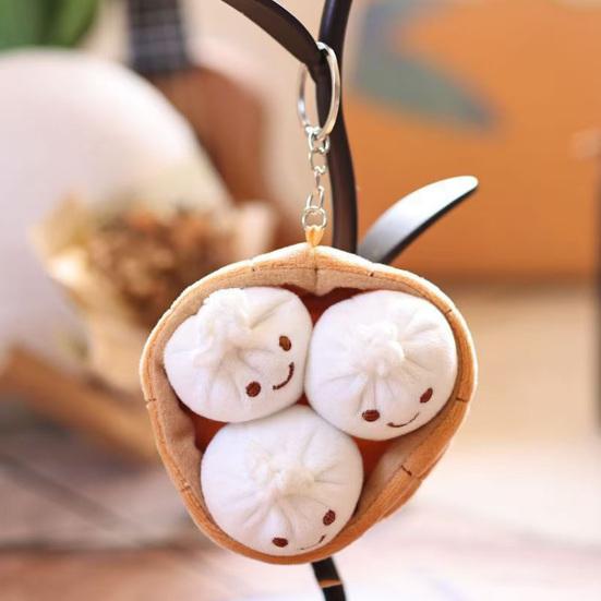 Weiche Dampfbrötchen Plüsch Schlüsselanhänger Niedliches Baozi Knödel Stofftier für Taschen Rucksäcke Kuschelige Mini Kissen Entzückendes Geburtstagsgeschenk für Kinder Essensliebhaber