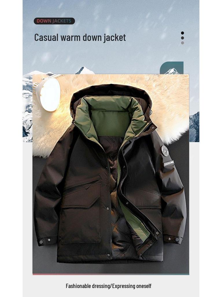 Men's Plus Size Hooded Padded Down Jacket - Fleece Lined, Thick, Warm, and Cold Resistant Winter Coat