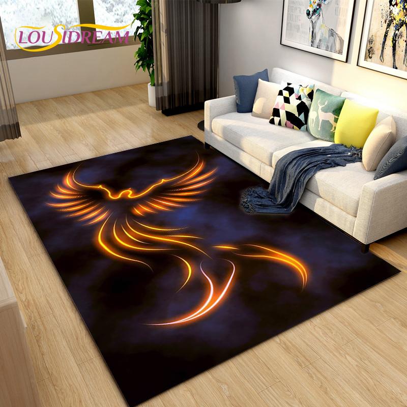 3D Phoenix Bird Area Rug Large,Carpet Rug for Living Room Bedroom Sofa Decoration,Kitchen Bathroom Non-slip Floor Mat  alfombra
