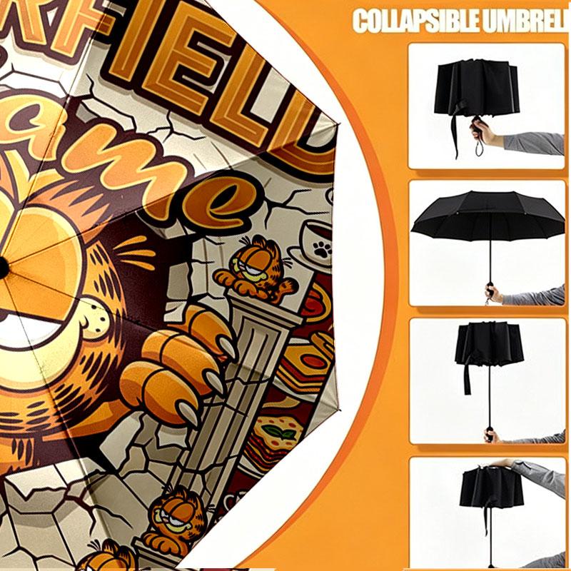 Personalisierter Garfield-Druckschirm mit individuellem Namen, Automatisches Öffnen und Schließen, Stabiler 8-Rippen-Rahmen, Für Pendeln, Camping, Wandern, Geburtstagsgeschenk