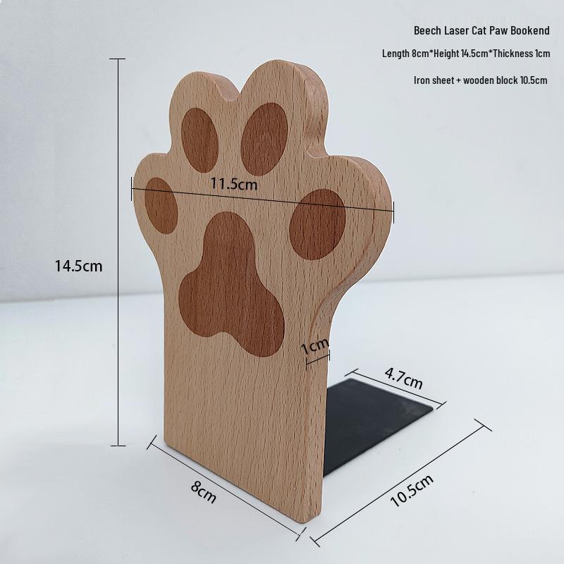 Cartoon Cat Paw Solid Black Walnut Wood Desktop Bookend Holder 14.5*11.5*1 cm