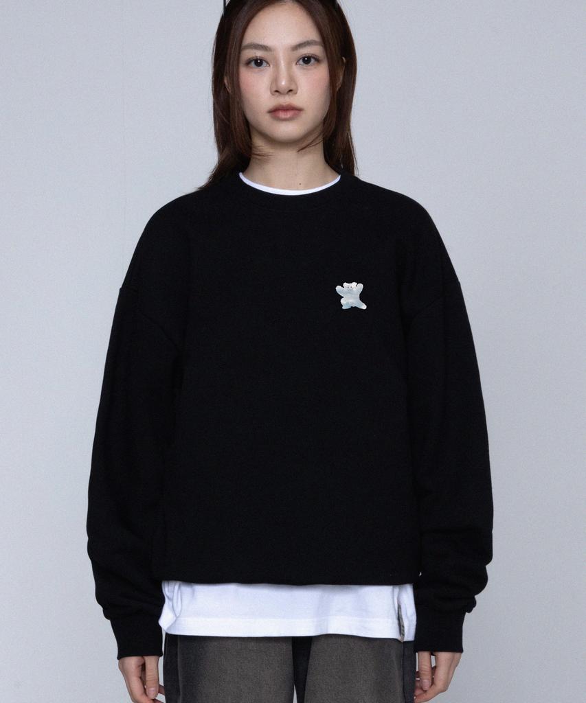GRAVER [Unisex] Small Cloud Bear Smile Sweatshirt_Black
