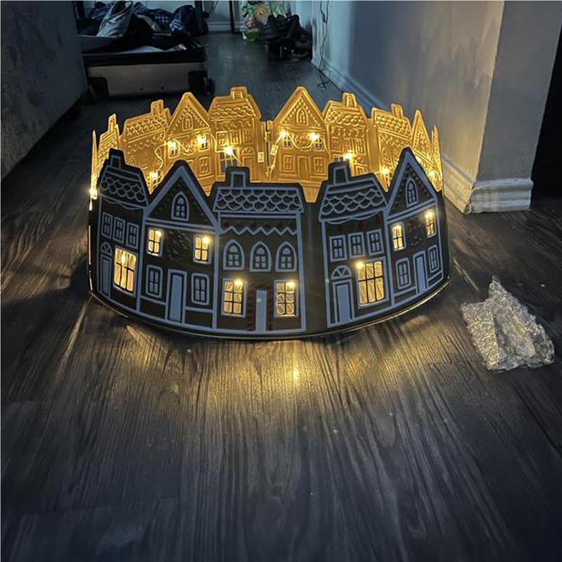 LED Christmas Tree Collar PVC Gingerbread House Christmas Tree Skirt Base Cover Reusable Stand 2025 New Year Party Decorations