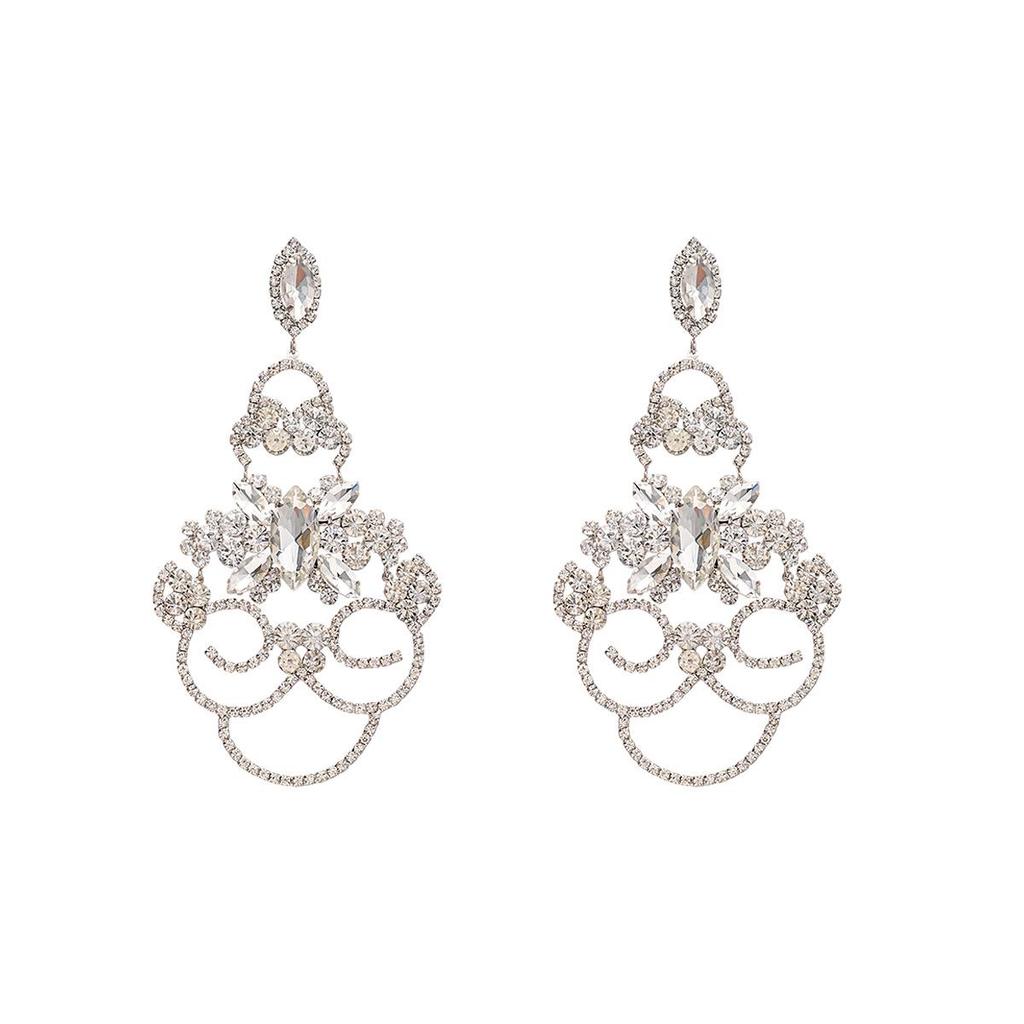 Silver Needle Luxury Full Diamond Hollow-Out Earrings, Retro Palace Style Exaggerated Drops, High-End Light Luxury Studs for Women