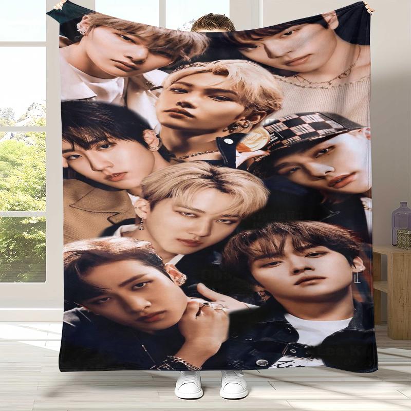 HD Stray Kids Kpop Star Flannel Blanket,Ultra Soft Warm Plush Throw for Home Bedroom Bed Sofa Cover Camping Picnic gift