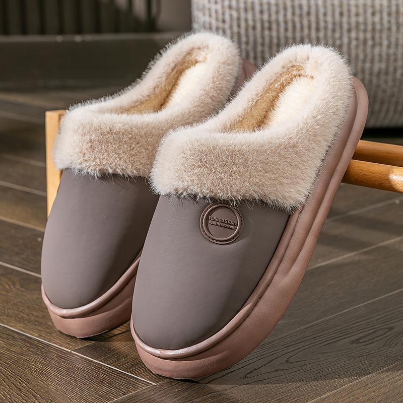 Cotton slippers winter women's new home thick bottom non-slip warm waterproof outer wear cotton drag men's slippers