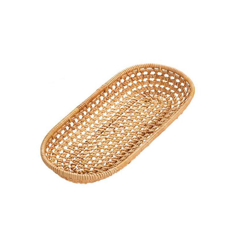 

Плетеный вручную ротанговый поднос для хранения хлеба, корзина для фруктов, подносы для завтрака, овальная тарелка для чая и закусок, поднос для столовых приборов, украшение для дома S 18x9.6x3.5CM