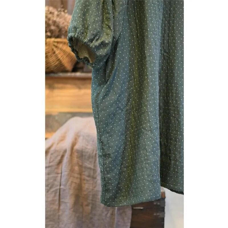 Johnature Stickerei Waschen Baumwolle Vintage Kleid Herbst Frau Lange Ärmeln Lose Beiläufige Kleid