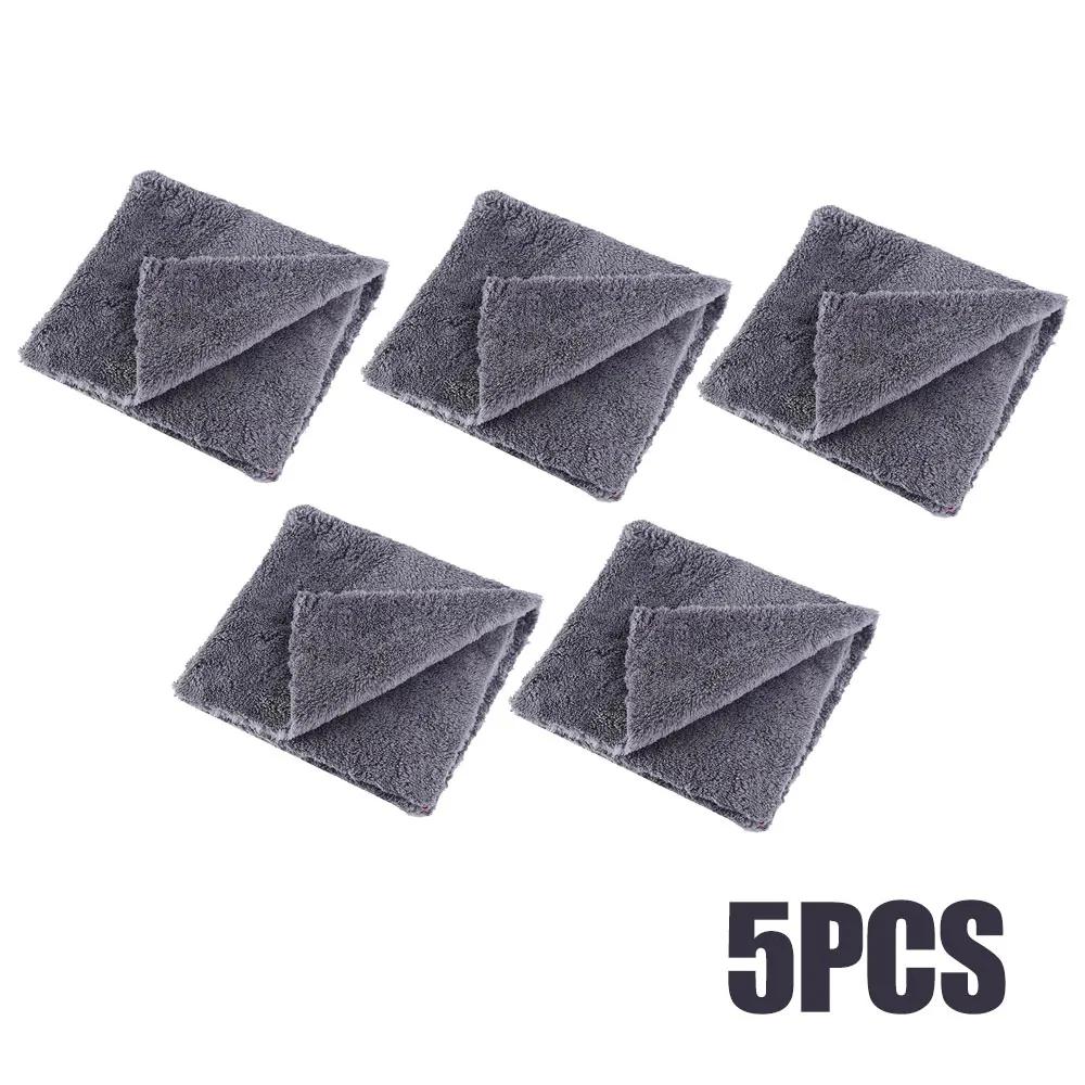 

5X Микрофибровое полотенце для мойки автомобиля Чистка Сушка Ткань для полировки автомобиля Мягкое Бескаркасное Универсальное Полотенце для детейлинга автомобиля Воскование Аксессуары серый